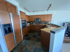 Fully stocked kitchen.