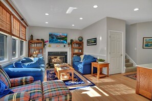 Family Room with Wood Burning Fire Place.