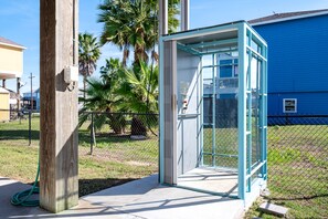 The enclosed elevator is always ready for guests with difficulty climbing stairs