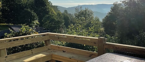 Mountain view from our new deck and 2-3 person hot tub. 