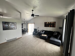 Spacious living room.  Stretch out to read a book or watch a movie.