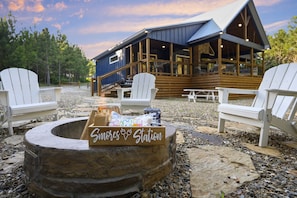"Roast marshmallows and share stories around the fire pit with twinkling lights."