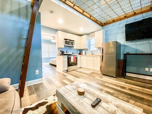 Living room and Full kitchen