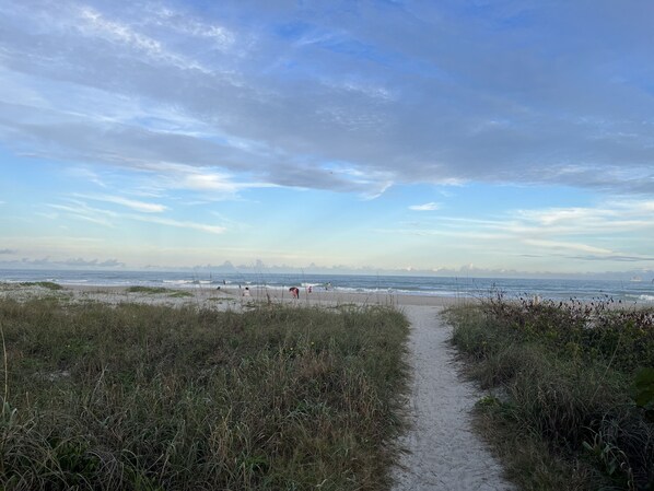 Steps away from beach access, only half a block.  