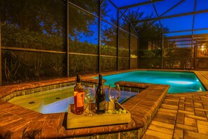 Screened heated pool and spa