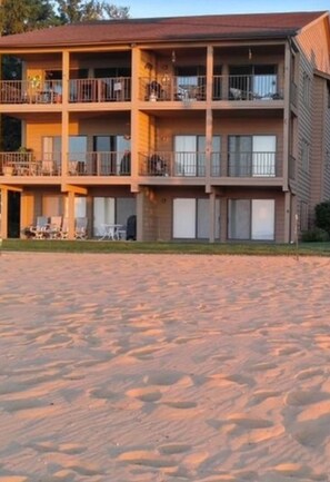 Spectacular views of East Grand Traverse Bay from top right balcony.