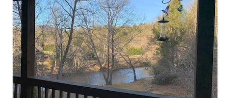 The view of the Toccoa River is right off the back porch