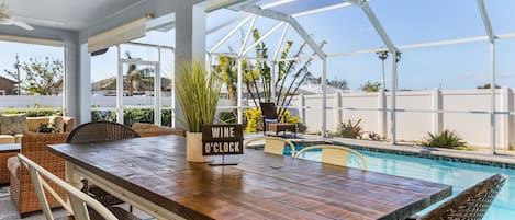 Beautiful, covered Lanai allows for pool-side dining & relaxation rain or shine.