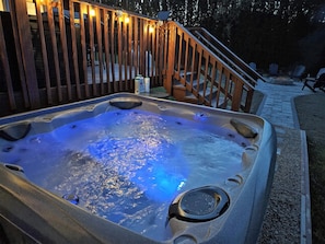Nighttime view of the Hot Tub