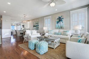 Featured in COAST MAGAZINE, Heavenly Haven has open floor plan, & designer decor