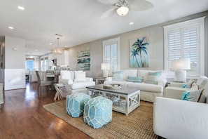 Featured in COAST MAGAZINE, Heavenly Haven has open floor plan, & designer decor