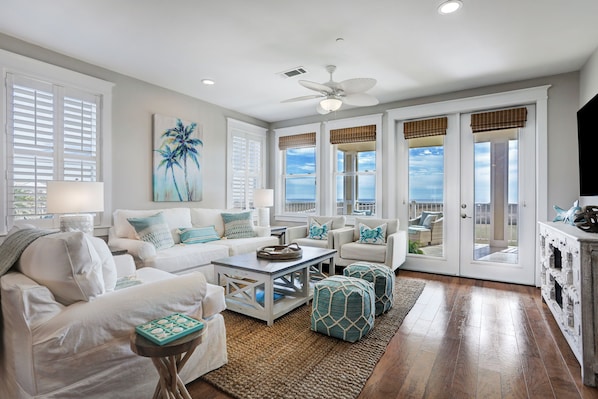 Classic modern coastal slipcovered seating with spectacular OCEAN VIEWs!