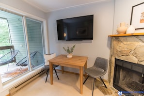 Living Area with wood burning fireplace