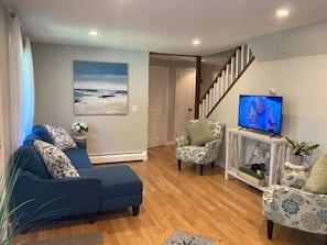 Bright and Sunny Coastal design living room with smart TV