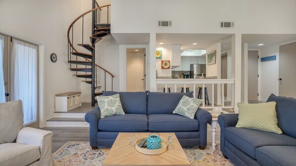 Spiral staircase to upstairs area