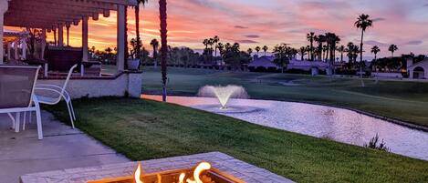 Enjoy beautiful desert sunsets by the fire from your private patio.