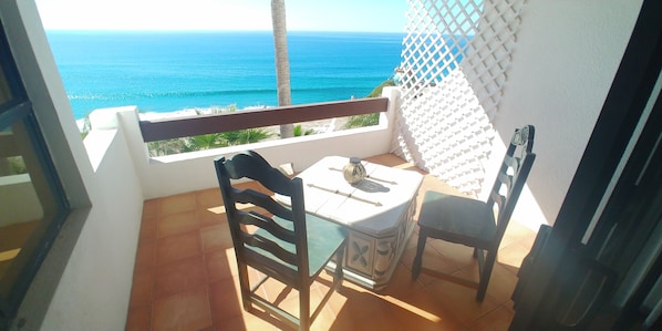 Your ocean front, cliff top deck with views north and south of the Baja coast