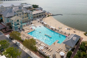 Bayside pool, beach & clubhouse with indoor pool & restaurant