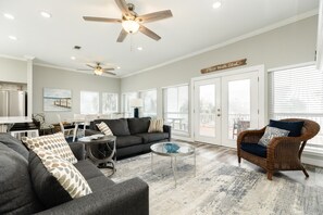 Wall of windows brighten up the living room