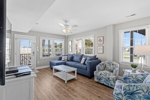 Perfect room for friends and family to gather around for movie night.