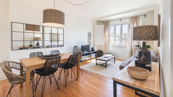 The living space is tastefully decorated, comfortable, and well-lit throughout the day #airbnb #airbnblisbon #portugal #pt #lisbon #apartment #decoration #fantastic