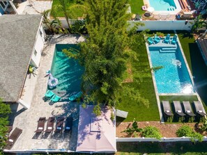 Aerial view of Main & Guest pools
