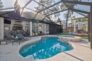 Private heated screened pool and spa