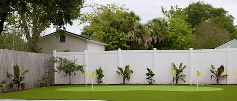 Private backyard with heated pool