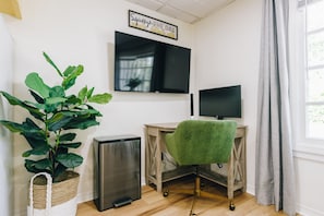 Office Desk with 27 inch monitor and adjustable lamp