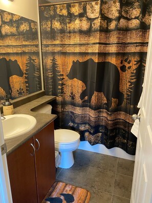 Ensuite off master bedroom. Full bath.  New toilets. 