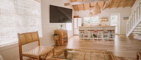 Bright, open living space inside the Cocomo Cottage.