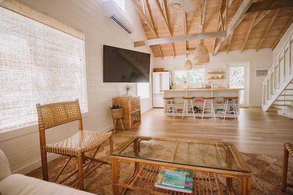 Bright, open living space inside the Cocomo Cottage.