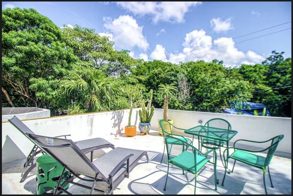 One of several patios...