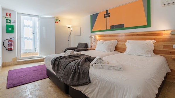 Stylish bedroom with 2 single beds and AC #cozy