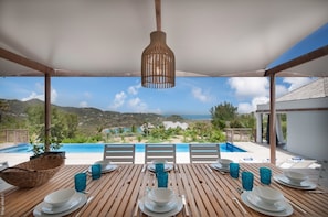 Outdoors: Spectacular views over the lagoon of Petit Cul de Sac, the ocean and the surrounding hills