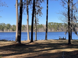 Lake out in front of the home with dock