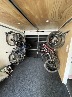 garage space great for your mountain bikes to hang (bikes available to use)