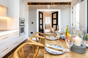 The kitchen at Lower Arthurs is designed to be comfortable and relaxing