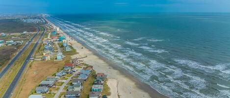 Aerial view...as you can see the road to a quick arrival to Galveston Activities