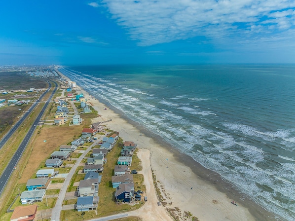 Aerial view...as you can see the road to a quick arrival to Galveston Activities