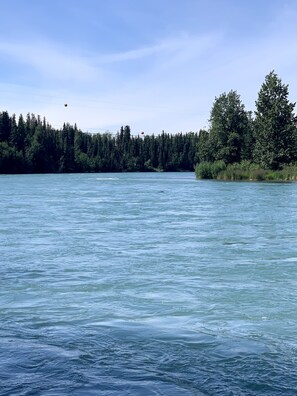 View of river from fishing platforms