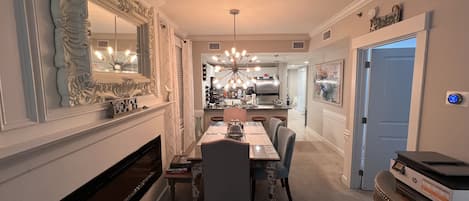 View of the Over sized Dining and Kitchen areas from the Family Room