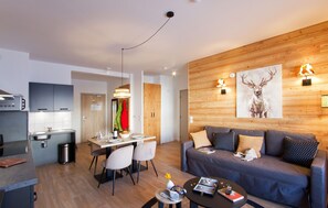 Kick back your feet and relax in the cozy living area.