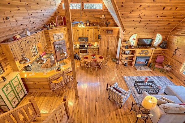 Living area with soaring cathedral  ceilings