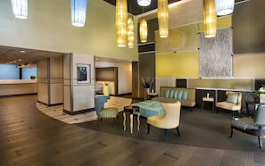 Stylish lobby with 24/7 front desk available