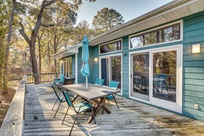 Property Exterior | Wraparound Deck w/ Seating | Outdoor Dining
