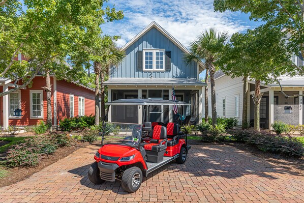 Front of Home with 6 Seat Golf Cart