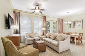 Spacious living room and dining area