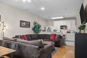 The living room is a great place for conversation, a cup of coffee, and playing board games!