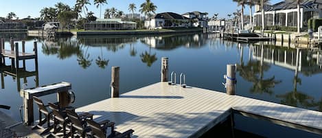 your view from the Back Patio overlooking the dock and canal.